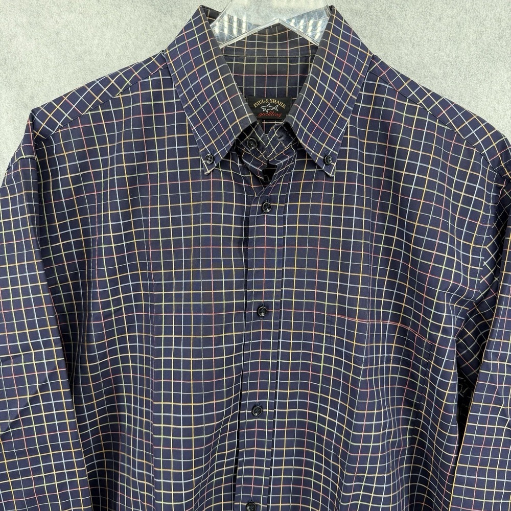 PAUL & SHARK YACHTING Made in Italy Mens XL Button Down Shirt Plaid Cotton